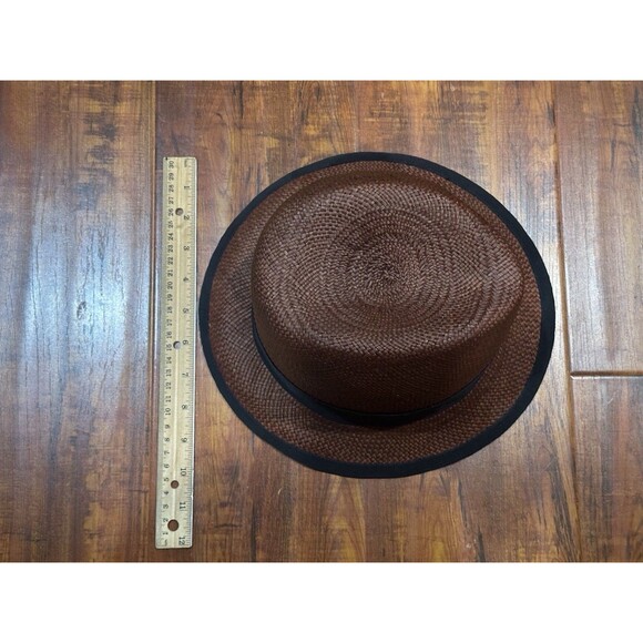 Vintage St. John Patricia Underwood Made In USA Brown Woven Straw Fedora Hat